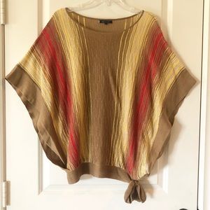 Anne Klein Plissé Striped Dolman Top | Boho Chic Batwing Knit | Large